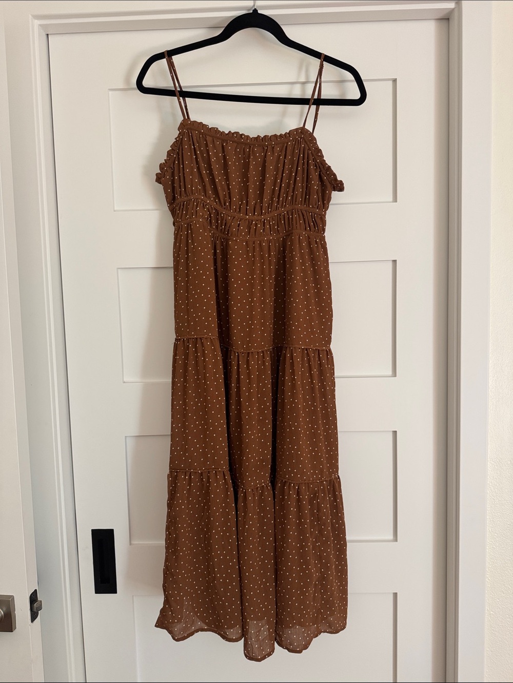 Madewell Brown Polka Dot Ruffled Strap Dress